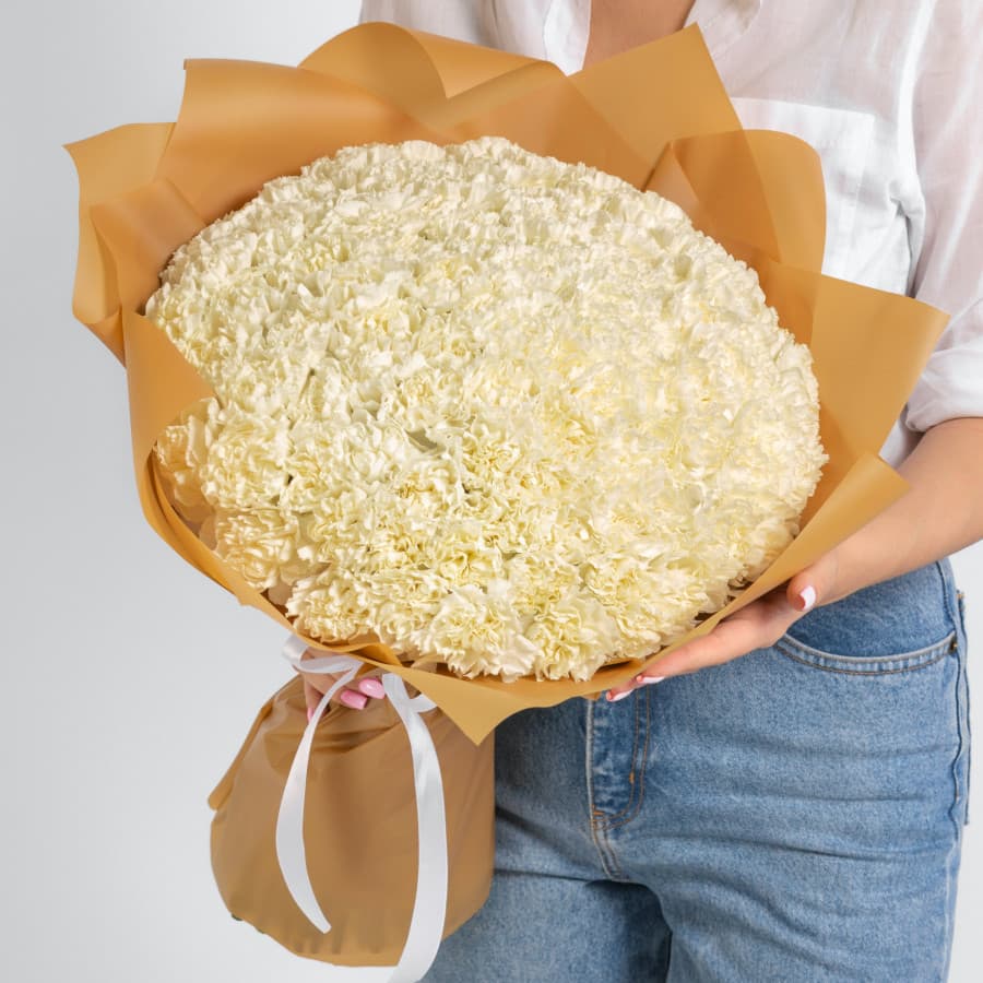 Весенний букет 101 диантус в матовой бумаге