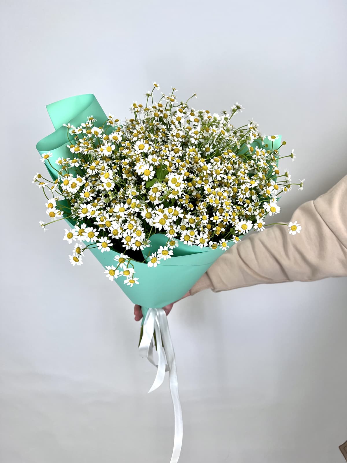 Красочный букет 35 Кустовых Ромашек в матовой бумаге