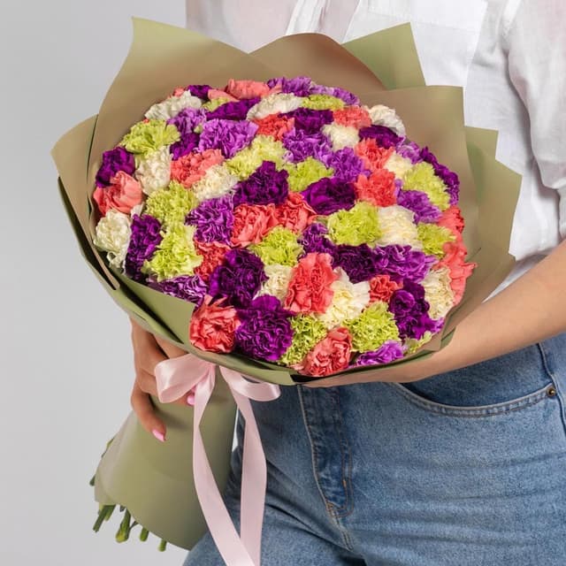 Оригинальный букет 51 диантус в матовой бумаге Оригинальный букет 51 диантус в матовой бумаге