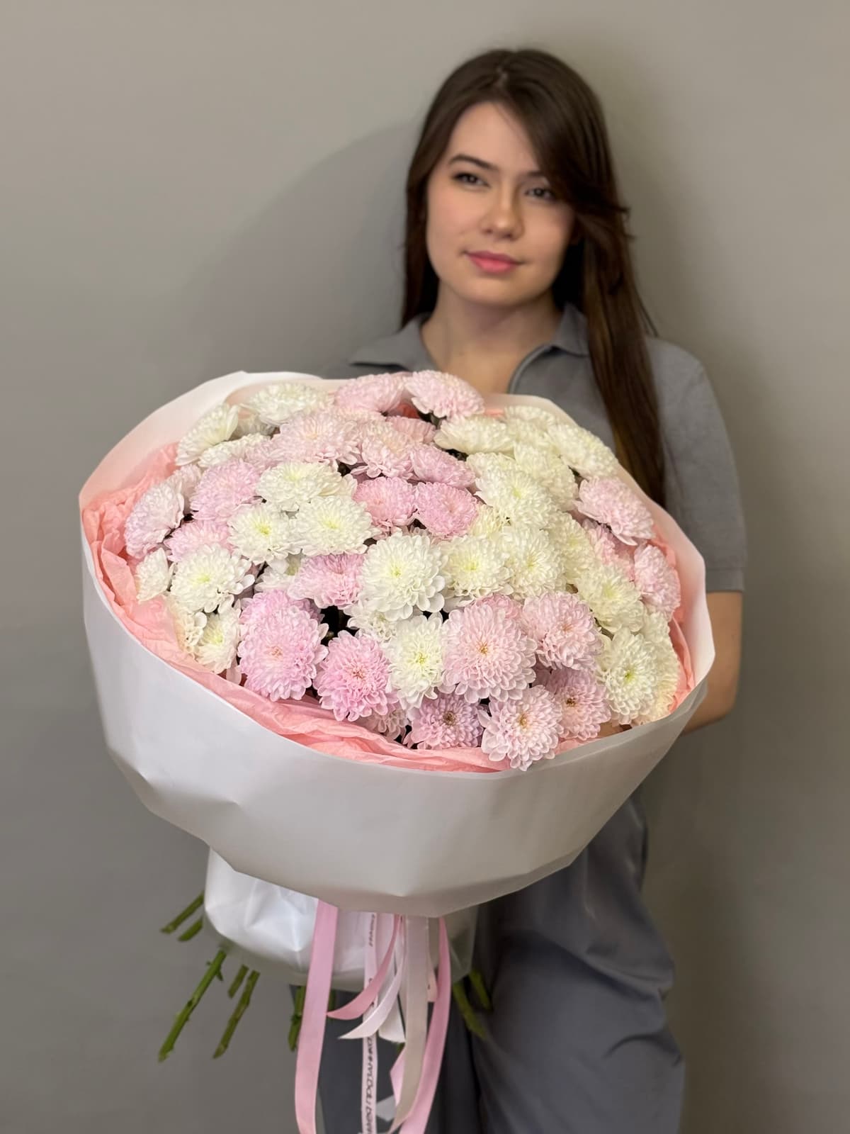 Букет хризантем "Клубничное суфле" L