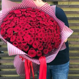 Шикарный букет из 101 красной розы Эквадор в матовой бумаге 100 см