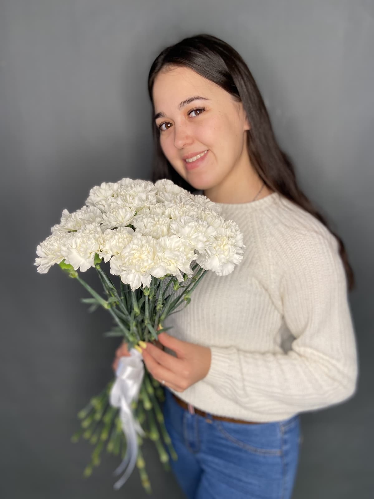 Оригинальный букет из 21 белого Диантуса