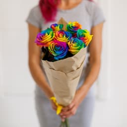 Букет из 7 радужных Роз Эквадор в крафте