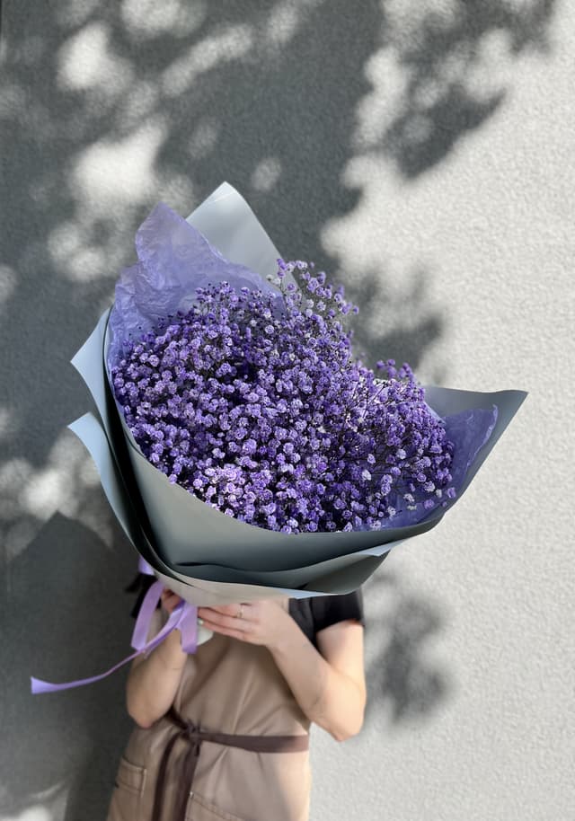Стильный букет из 7 сиреневых Гипсофил в матовой бумаге Стильный букет из 7 сиреневых Гипсофил в матовой бумаге