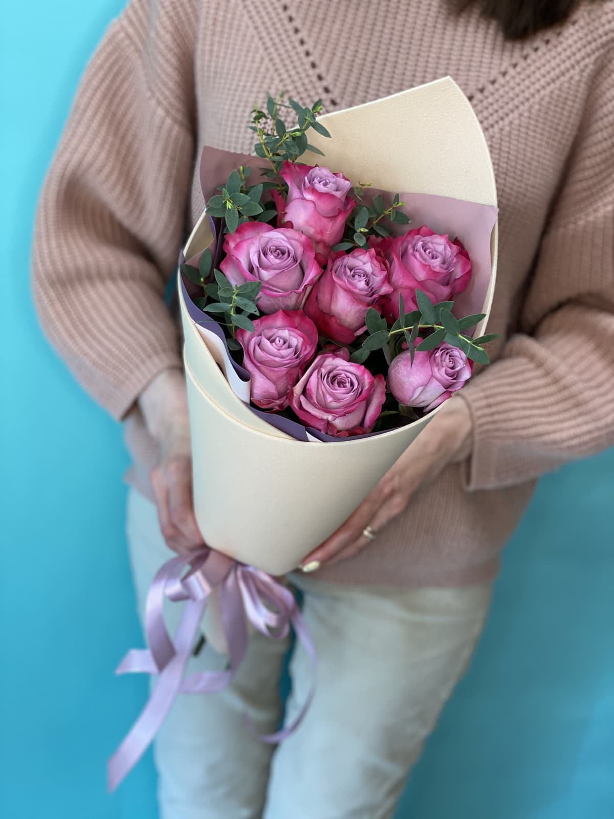 Букет из 7 сиреневых Роз Эквадор в фоамиране 50 см