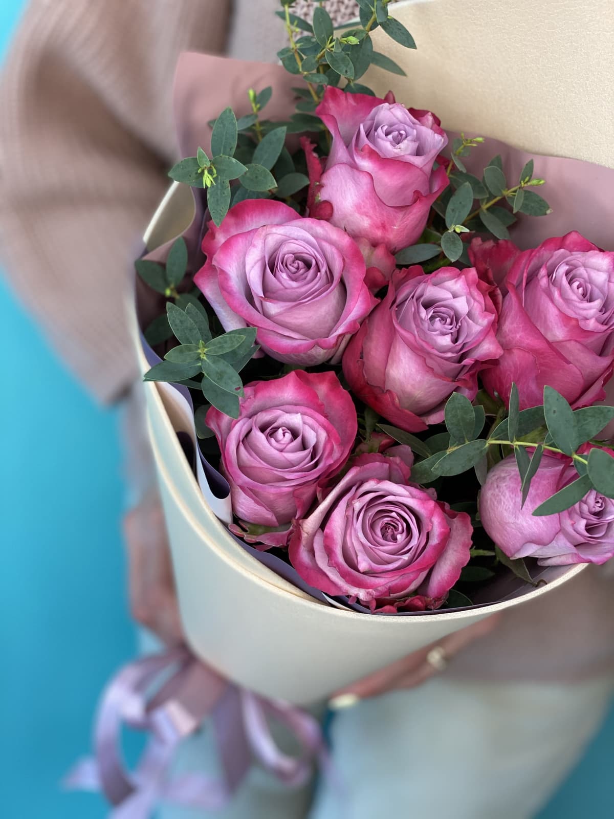 Букет из 7 сиреневых Роз Эквадор в фоамиране 60 см