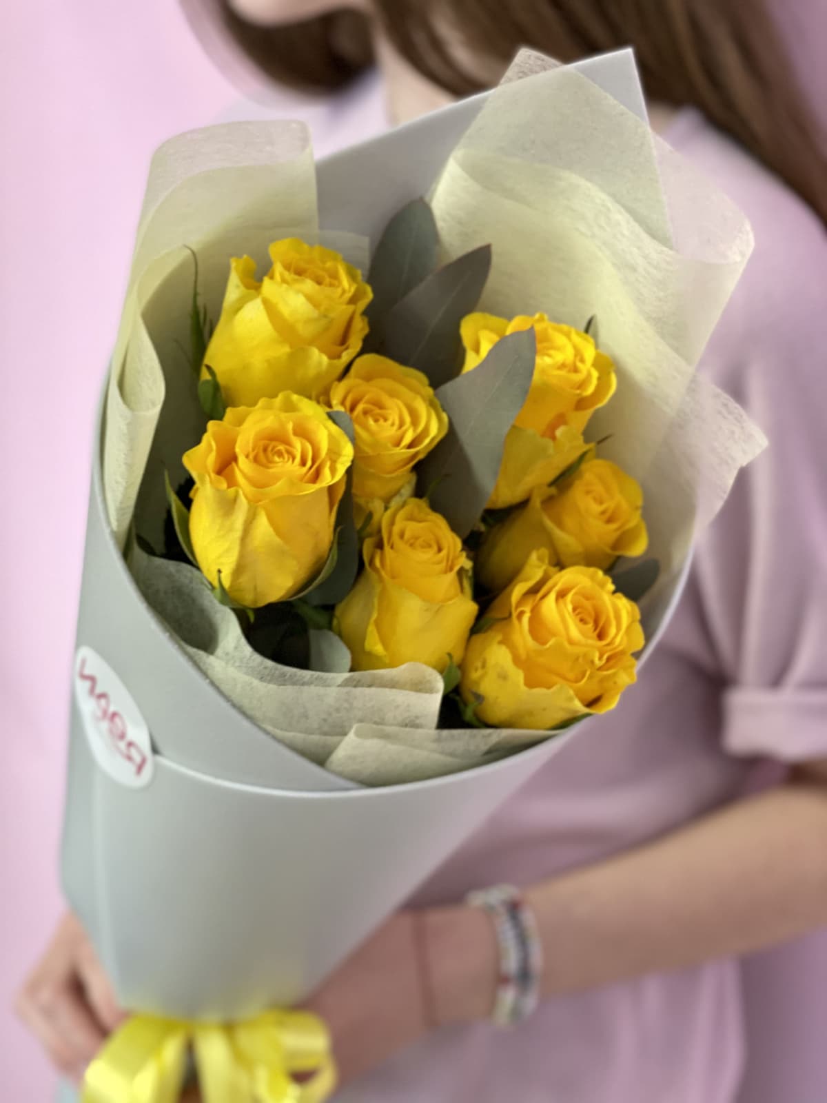 Букет из 7 желтых Роз Эквадор в фоамиране 60 см