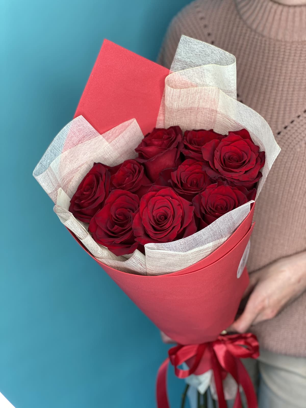 Букет из 9 красных Роз Эквадор в фоамиране 90 см