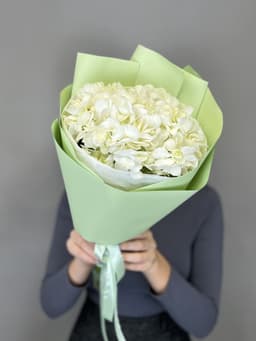 Букет из белой гортензии в упаковке Проспект