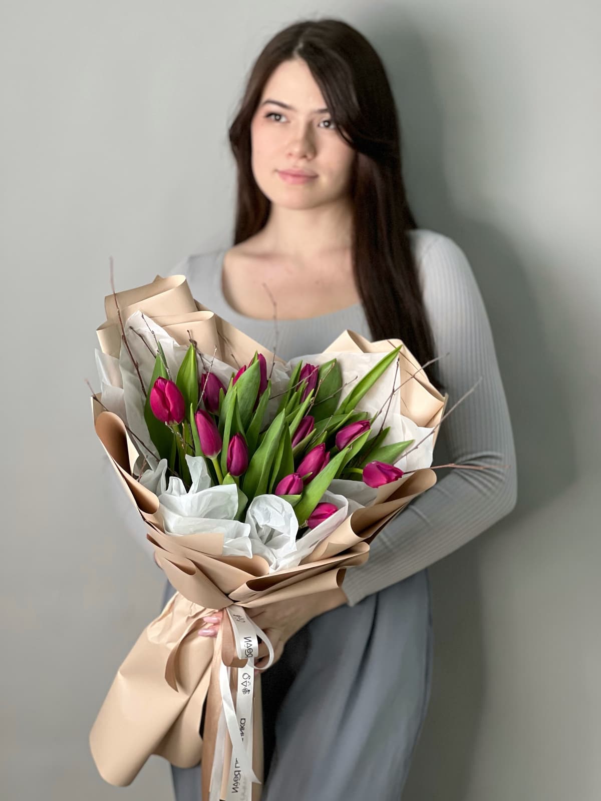 Букет из фиолетовых тюльпанов "Дыхание"