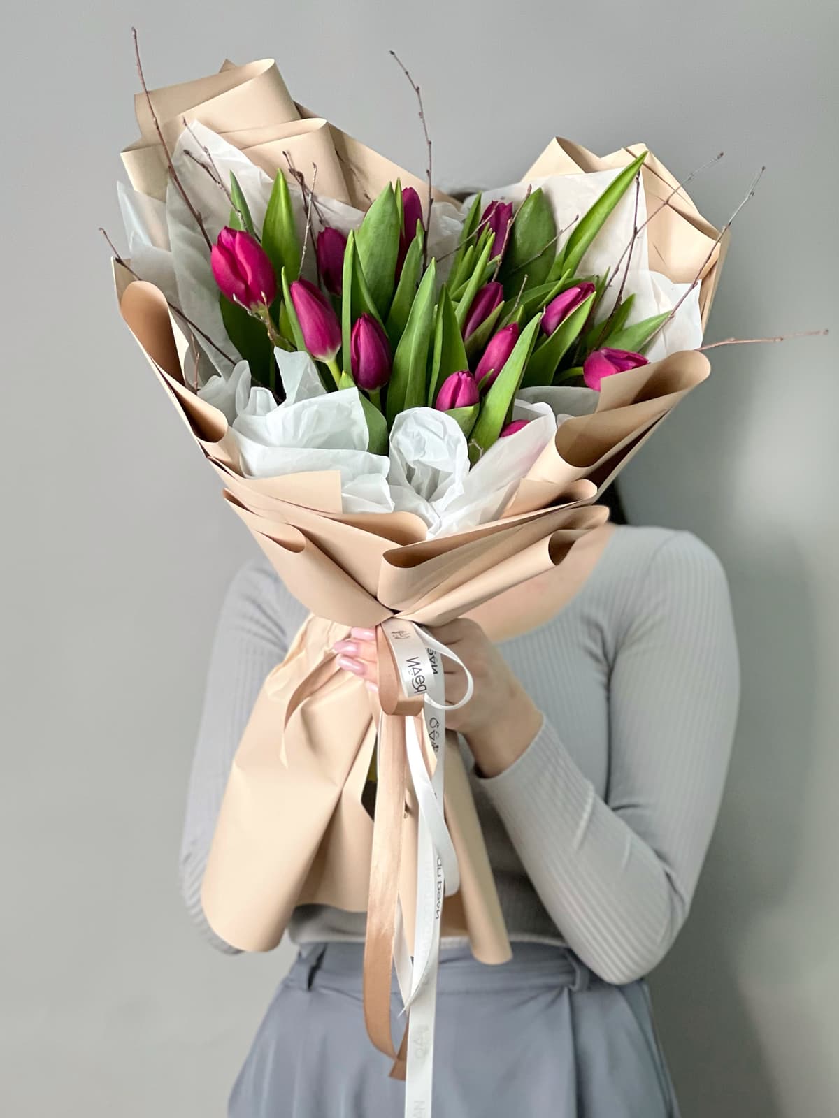 Букет из фиолетовых тюльпанов "Дыхание"