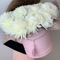 Шикарный букет из крупноголовой хризантемы в коробке