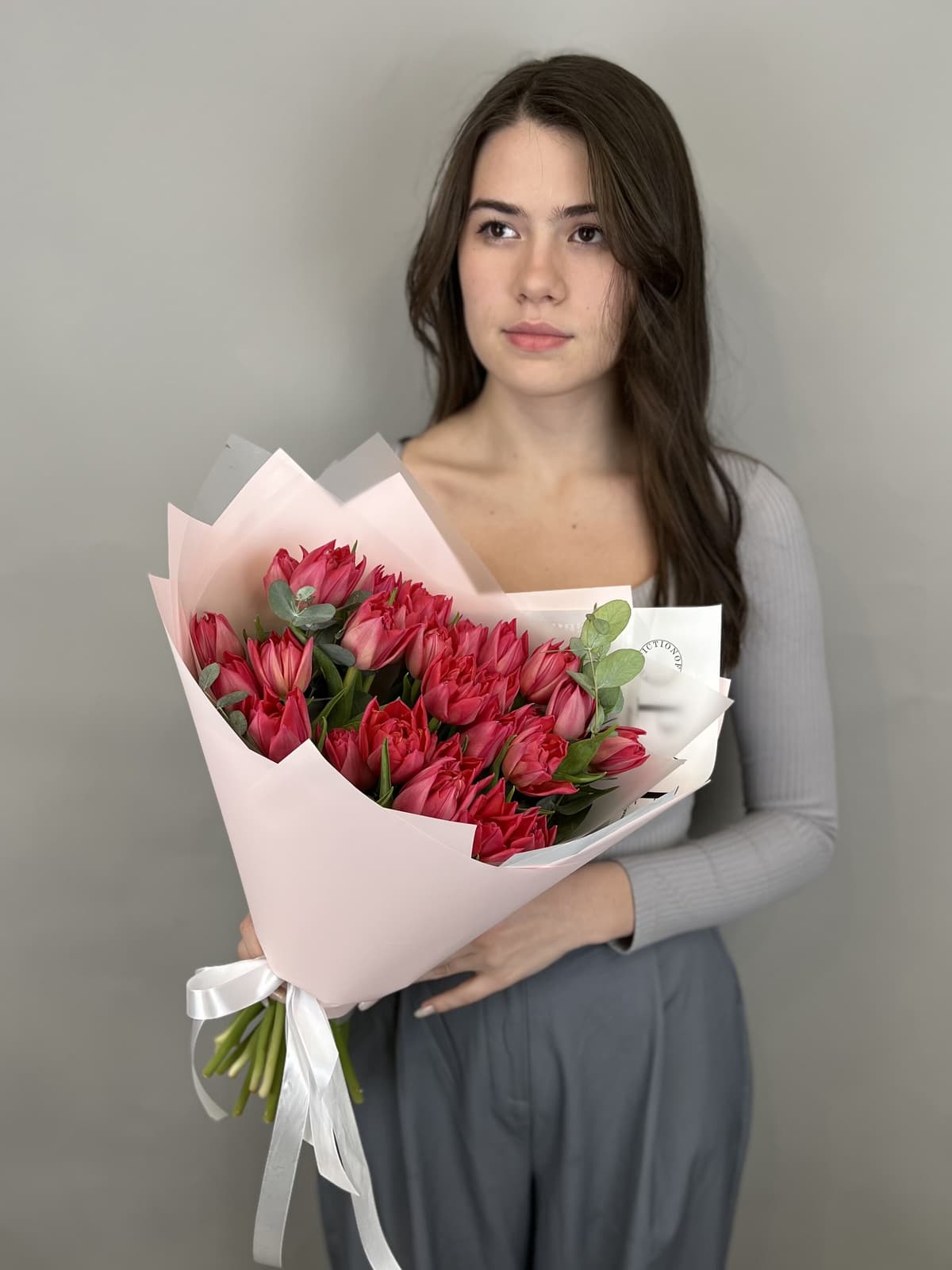 Букет из пионовидных тюльпанов "Raspberry" L