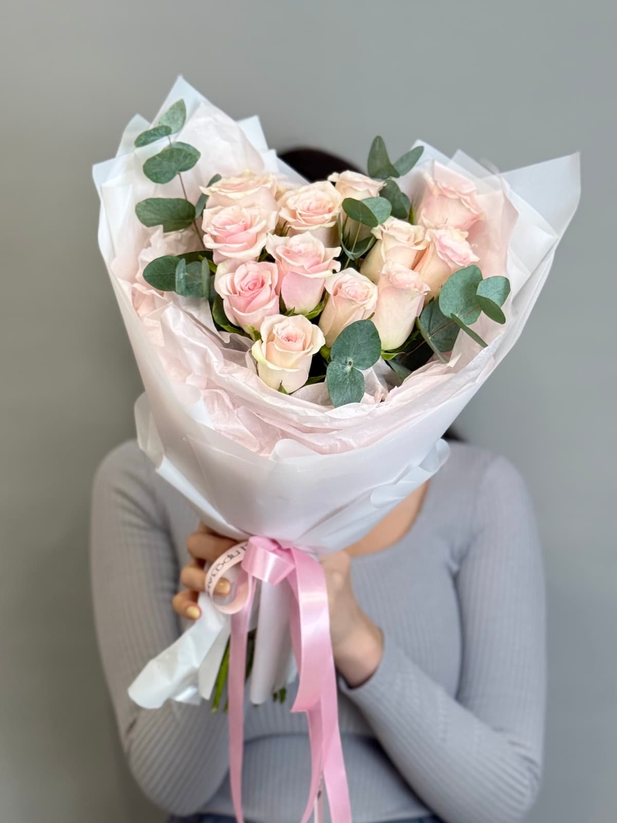 Букет из розовых роз кения "Розовая Афина" (15)