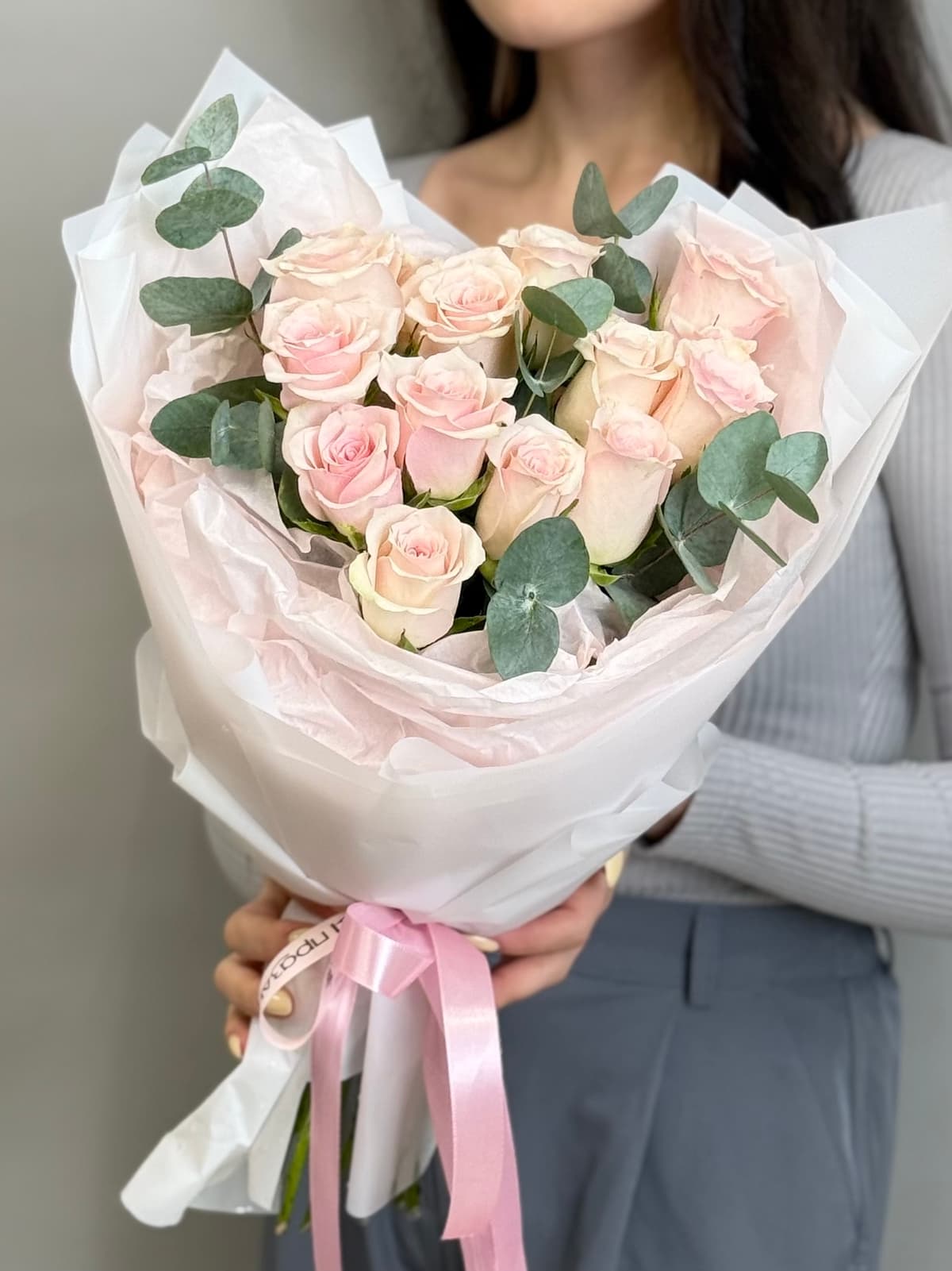 Букет из розовых роз кения "Розовая Афина" (15)