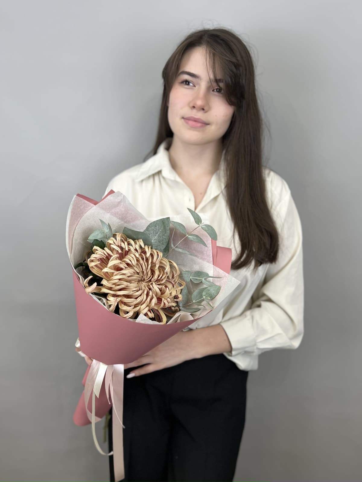 Дизайнерский мини букет хризантем "Медь"