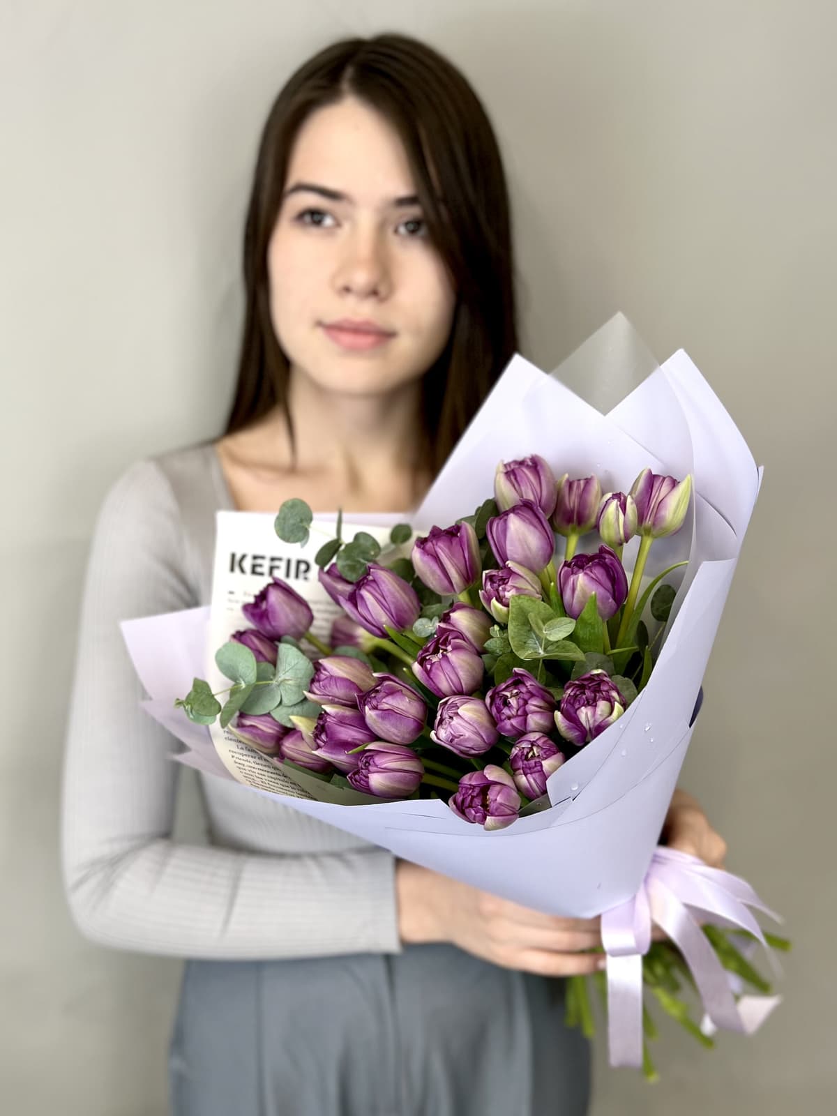 Нежный букет пионовидных тюльпанов «Блу Даймонд» (27)