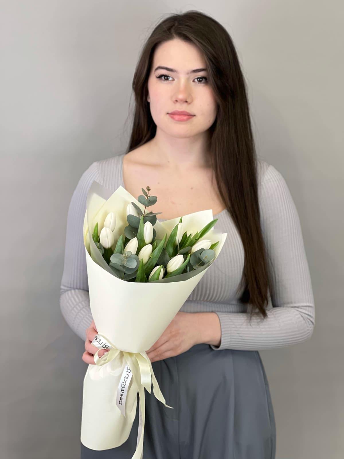 Оригинальный букет тюльпанов "Снежный" (11)