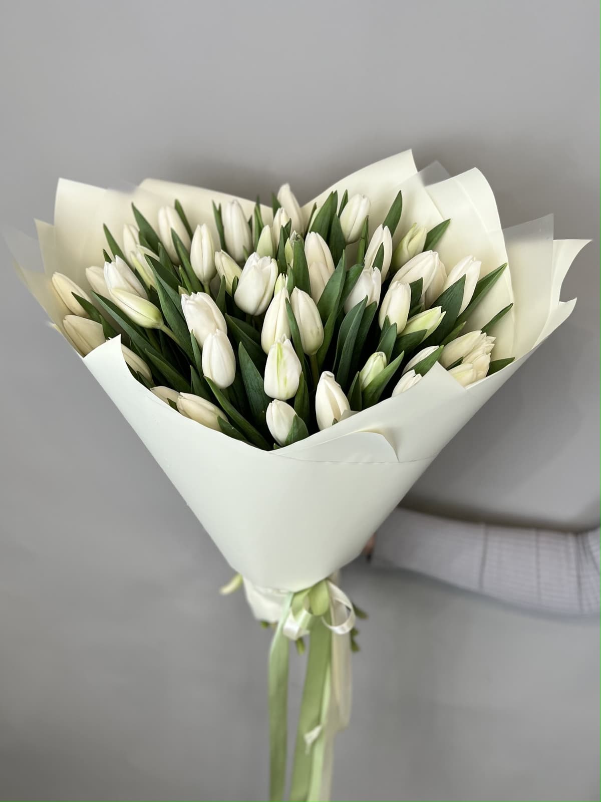 Весенний букет из 51 белого тюльпана "Белоснежный" (51)