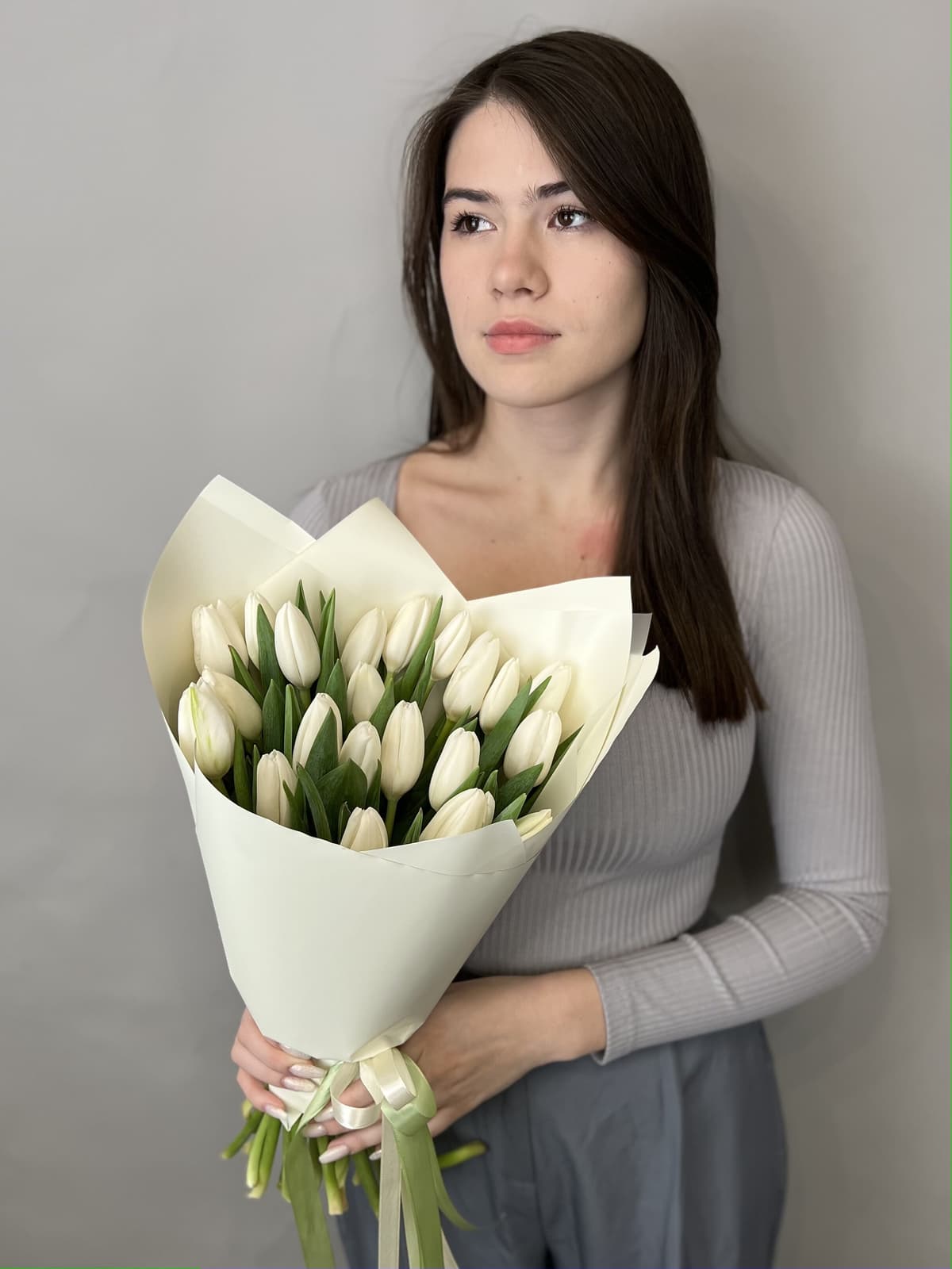 Букет из 21 белых тюльпанов "White" S