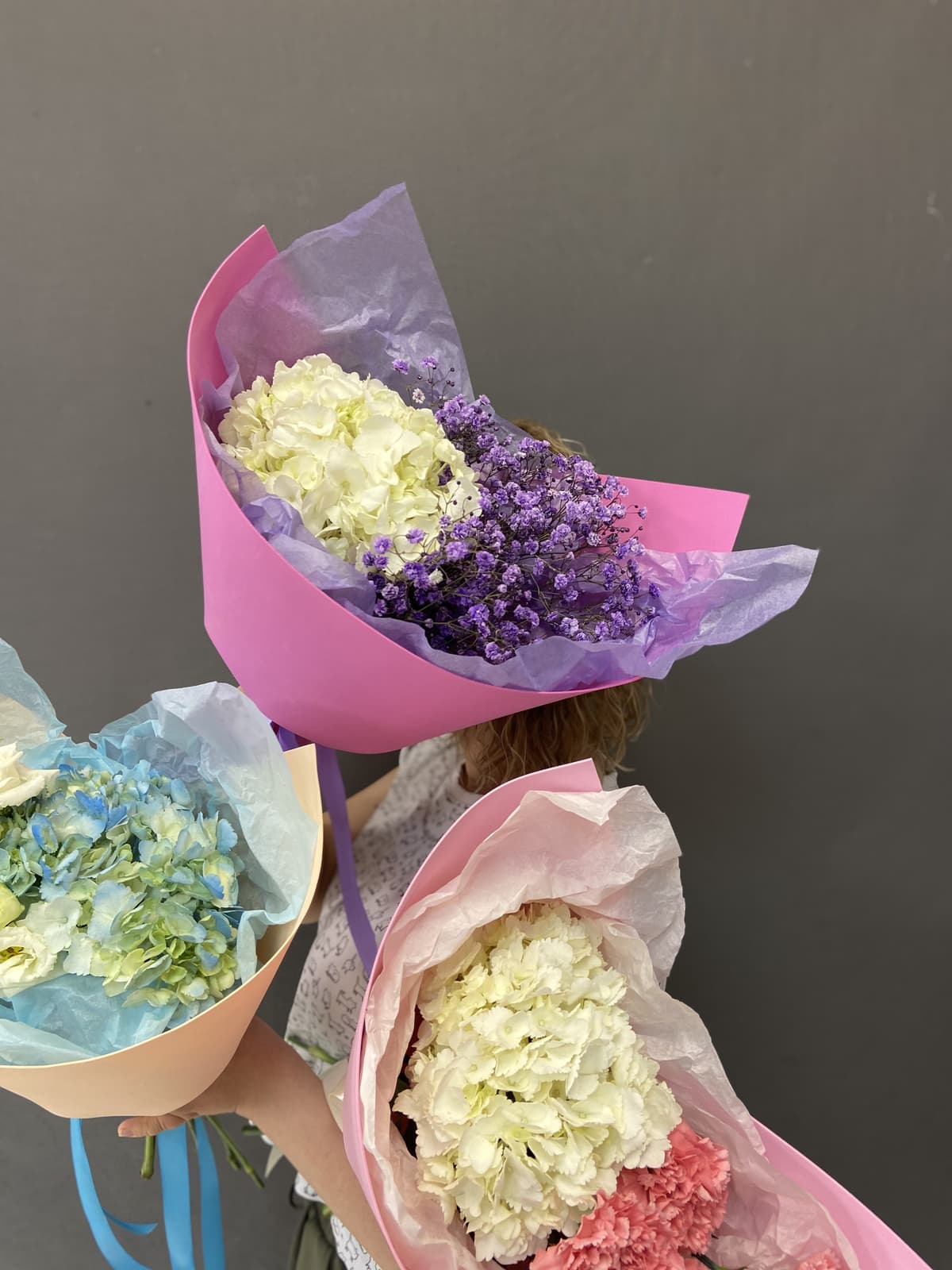 Дуо букет из Гортензии и Гвоздики в фоамиране