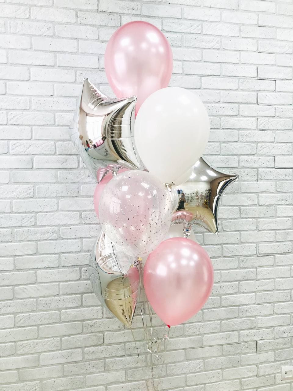 Фонтан из шаров "Серебряные звезды"