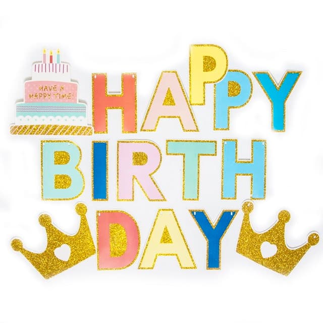 Гирлянда Happy Birthday! разноцветные буквы и короны 200см Гирлянда Happy Birthday! разноцветные буквы и короны 200см