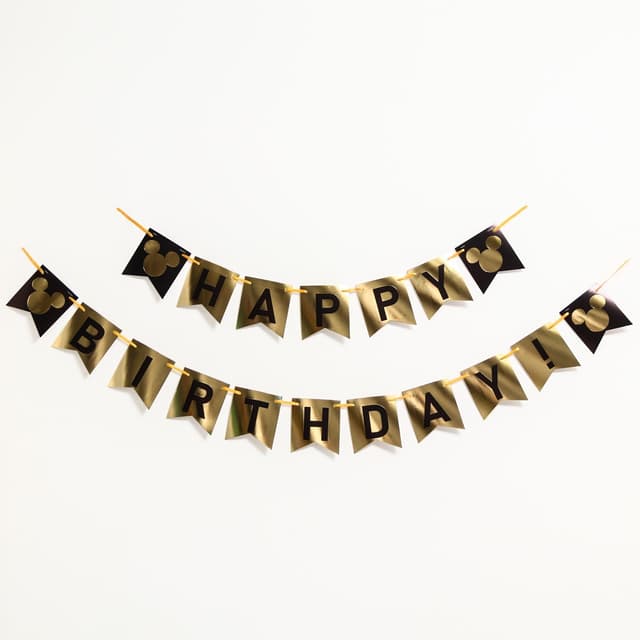 Гирлянда на ленте "Happy Birthday" черно- золотая, 210 см, Микки Маус и его друзья Гирлянда на ленте "Happy Birthday" черно- золотая, 210 см, Микки Маус и его друзья