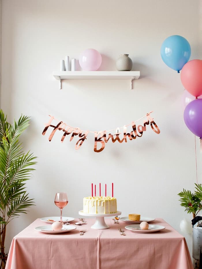 Гирлянда на ленте «Happy Birthday», розовое золото