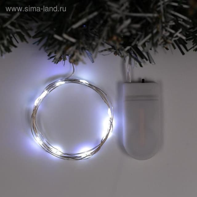 Гирлянда «Нить» 1 м роса, IP20, серебристая нить, 10 LED, батарейки CR2032х2 (в комплекте), свечение белое Гирлянда «Нить» 1 м роса, IP20, серебристая нить, 10 LED, батарейки CR2032х2 (в комплекте), свечение белое