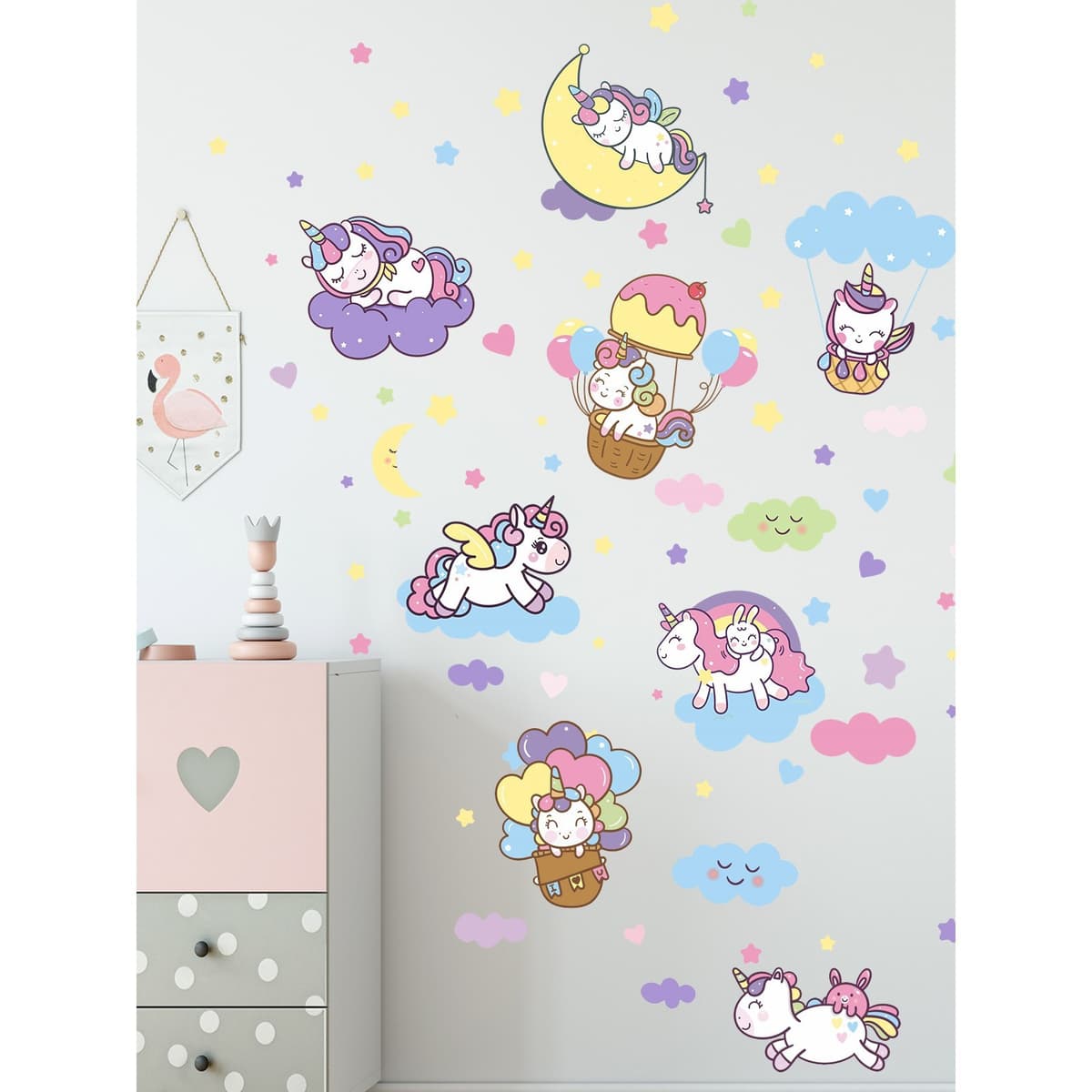 Интерьерные наклейки "Единороги" 42х125 см разноцветный