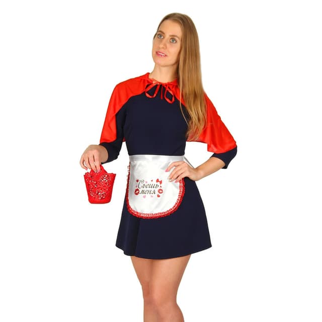 Карнавальный костюм красной шапочки 3 пр. "Съешь меня", фартук, накидка, сумочка Карнавальный костюм красной шапочки 3 пр. "Съешь меня", фартук, накидка, сумочка