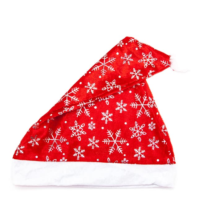 Колпак Новогодний, Серебряные снежинки, Красный, 1 шт. Колпак Новогодний, Серебряные снежинки, Красный, 1 шт.