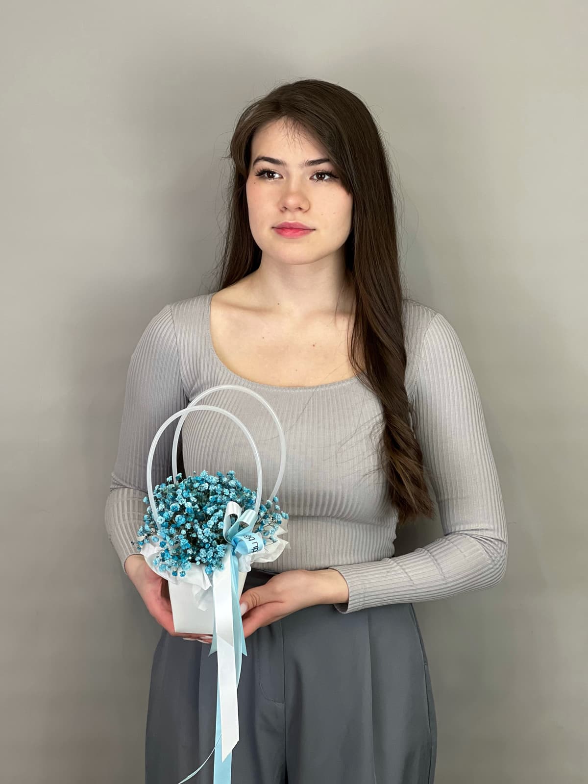 Композиция из гипсофилы в сумочке "Blue" XS