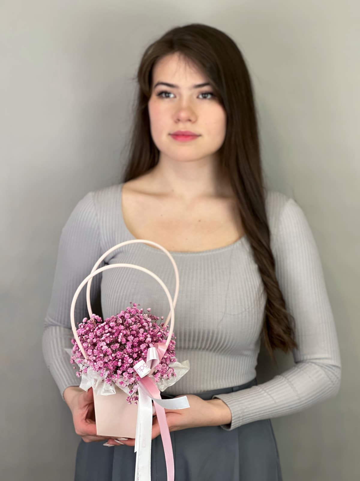 Композиция из гипсофилы в сумочке "Pink" XS