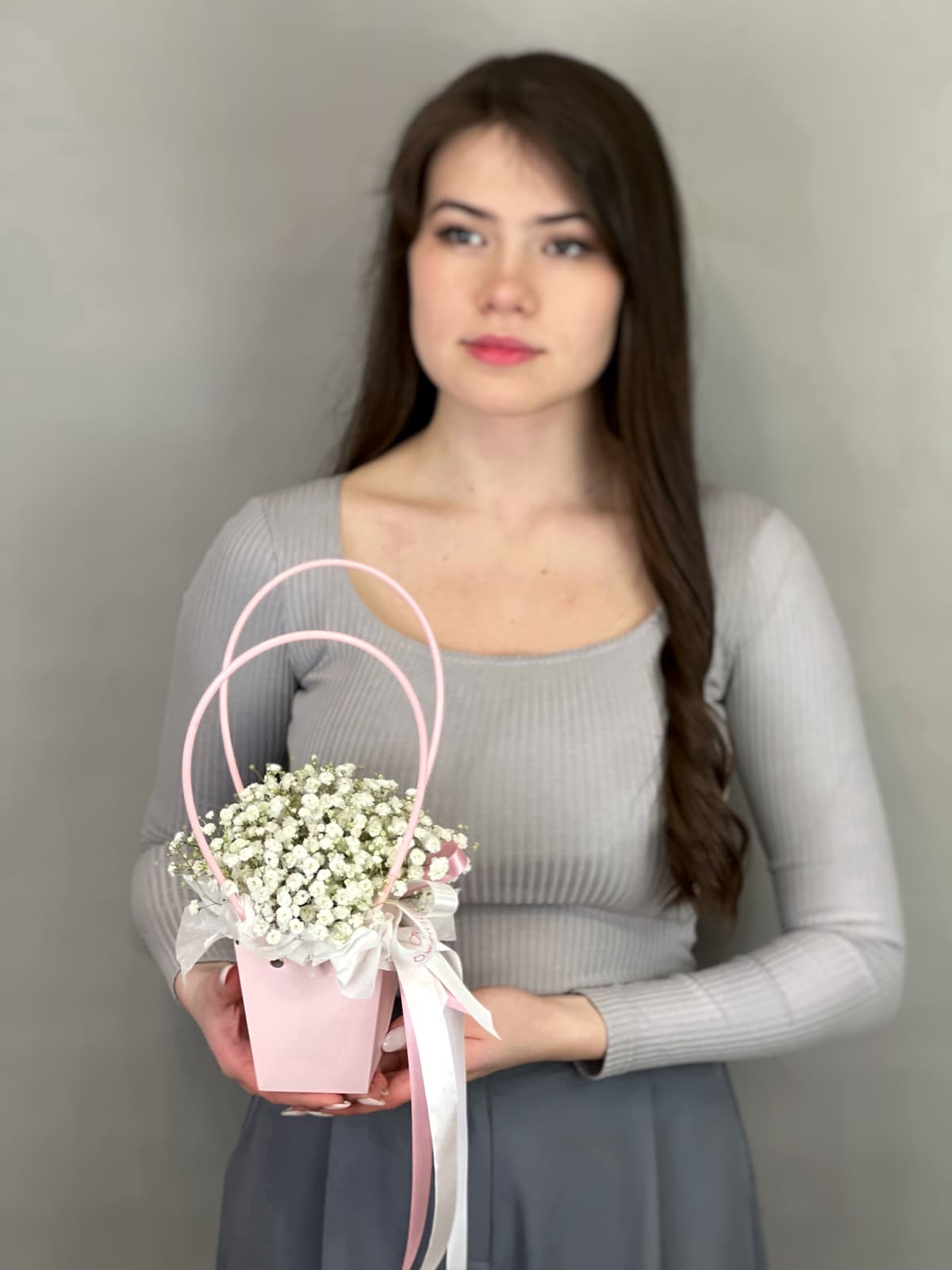 Композиция из гипсофилы в сумочке "White" XS