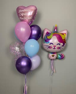 Композиция из шаров "Котенок-Единорог"
