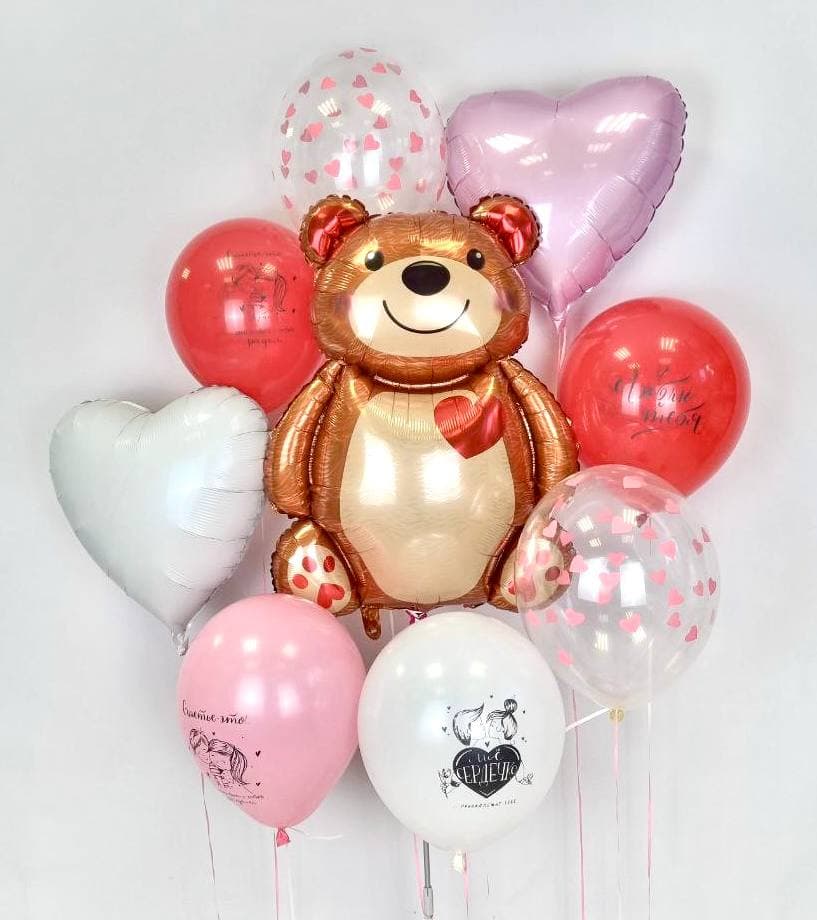 Композиция из шаров на грузах «Люблю тебя мой Медвежонок»