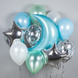 Композиция из шаров на грузах "Месяц голубой"