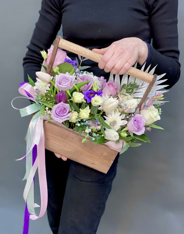 Композиция в ящике "Lavender sunset" Композиция в ящике "Lavender sunset"