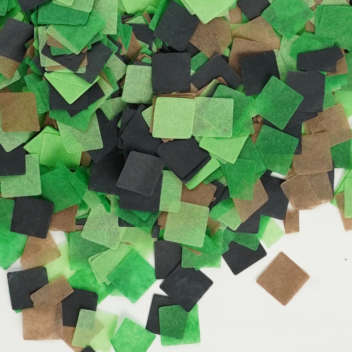 Конфетти тишью квадратное , Пиксели , Зеленый/Коричневый/Черный, 1,5 см,  1гр.