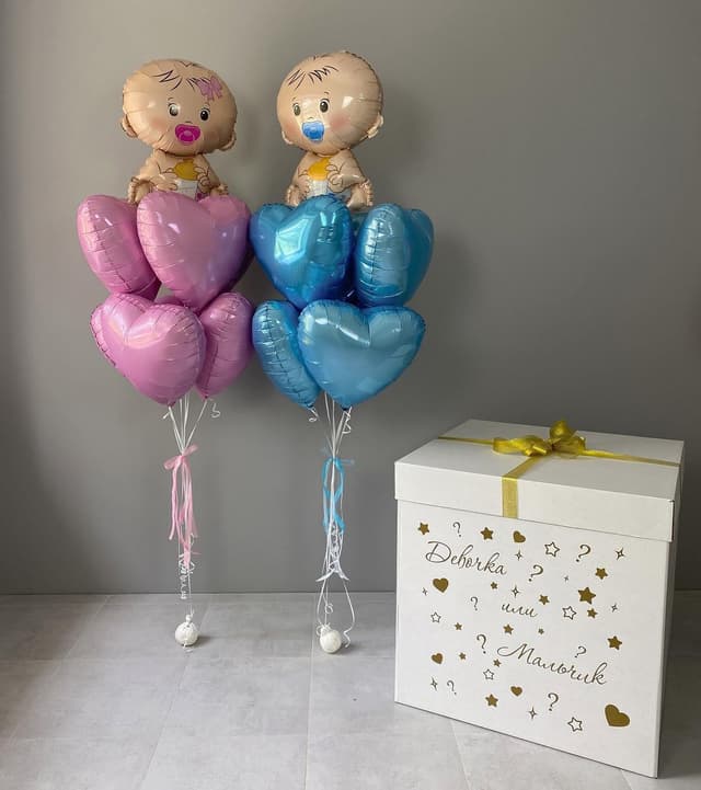 Коробка сюрприз с шарами «Гендер пати» Коробка сюрприз с шарами «Гендер пати»