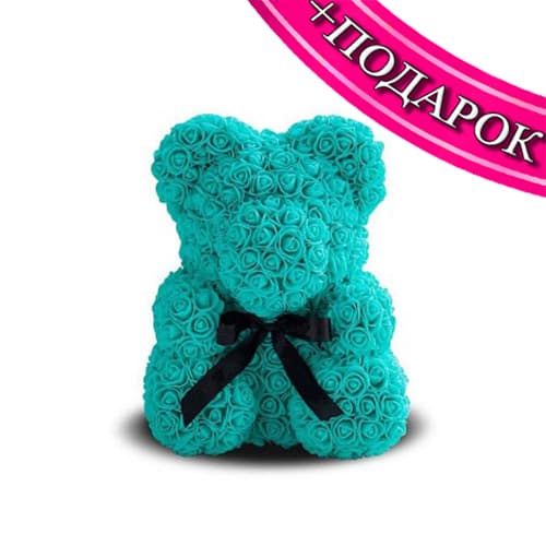 Мишка из роз голубой 40 см + ПОДАРОК Мишка из роз голубой 40 см + ПОДАРОК