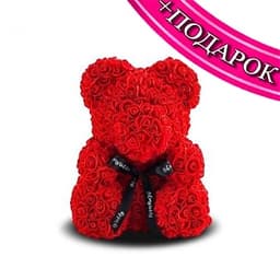 Мишка из роз красный 40 см + ПОДАРОК