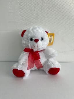 Мягкая игрушка "Мишка с красным бантом" , белая 20 см