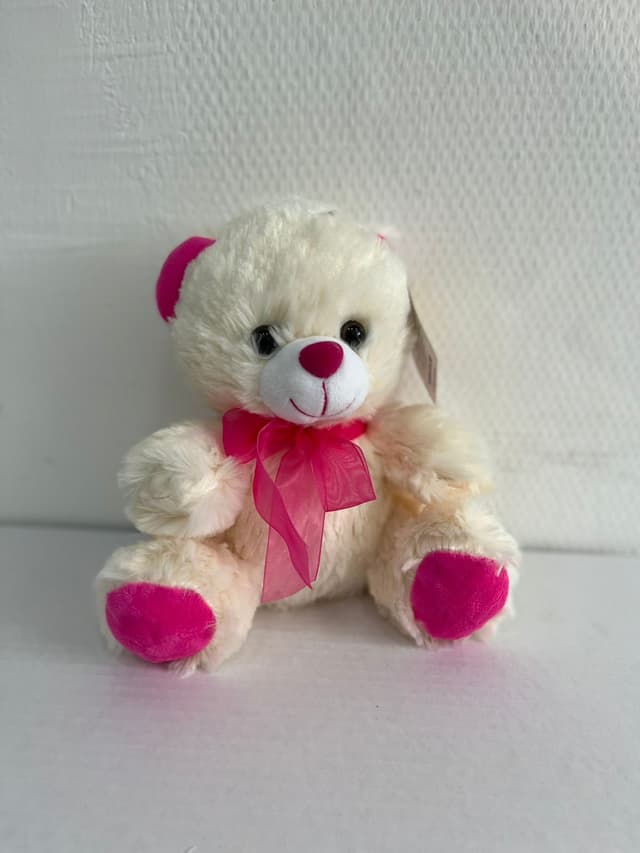 Мягкая игрушка "Мишка с розовым бантом", кремовая 20 см Мягкая игрушка "Мишка с розовым бантом", кремовая 20 см