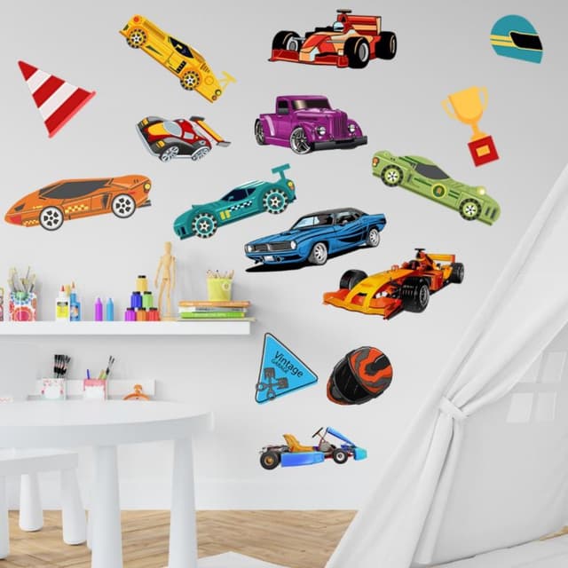 Наклейка пластик интерьерная цветная "Гоночные автомобили" 35х50 см Наклейка пластик интерьерная цветная "Гоночные автомобили" 35х50 см