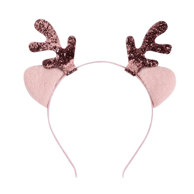 Ободок, Оленьи рожки и пушистые ушки, Розовый, с блестками, 1 шт. Ободок, Оленьи рожки и пушистые ушки, Розовый, с блестками, 1 шт.