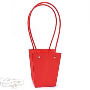 Пакет под цветы 13*9,5*15,5см Конус Красная с пластиковой ручкой