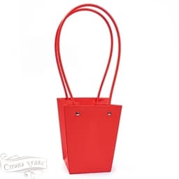 Пакет под цветы 13*9,5*15,5см Конус Красная с пластиковой ручкой